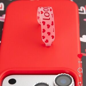 Loopy 16 Pro Max Red Case + Happy Hearts and Clear-with-White Loops